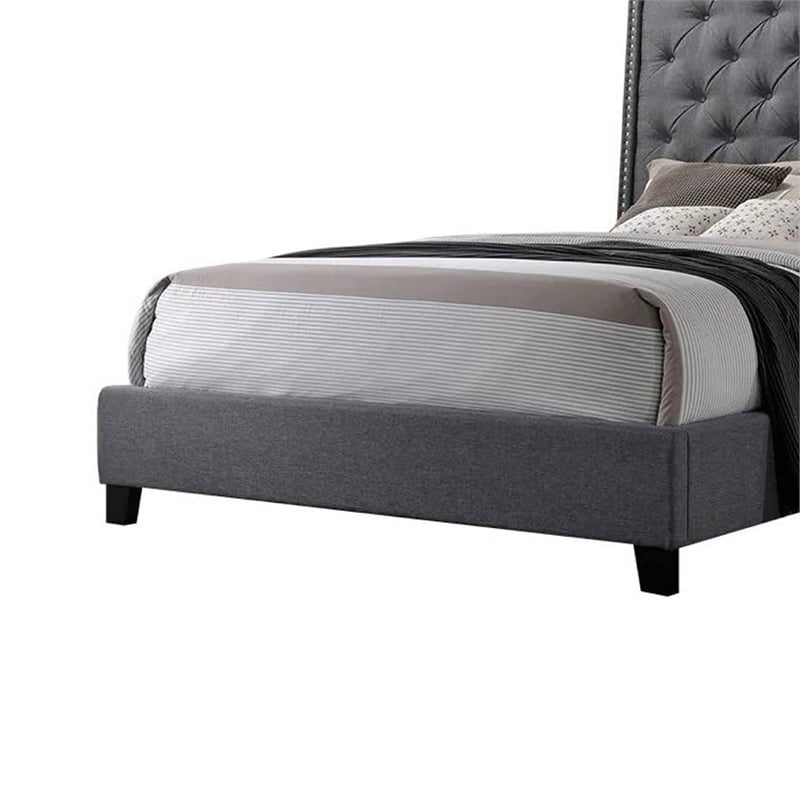 Toer Queen Size Bed- Tall Wingback Headboard- Modern Gray Upholstery