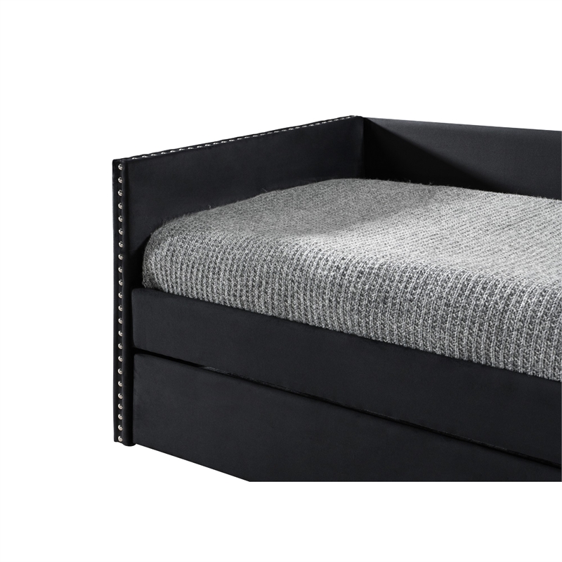 Sery Daybed w Trundle- Black Velvet Upholstery and Nailhead Trim