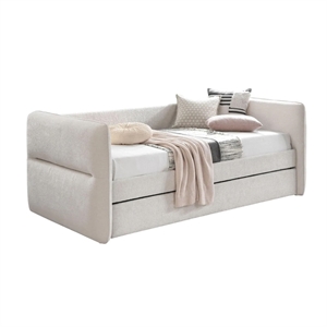 Wemy Daybed w Pull Out Trundle- Modern Ivory Chenille Upholstery