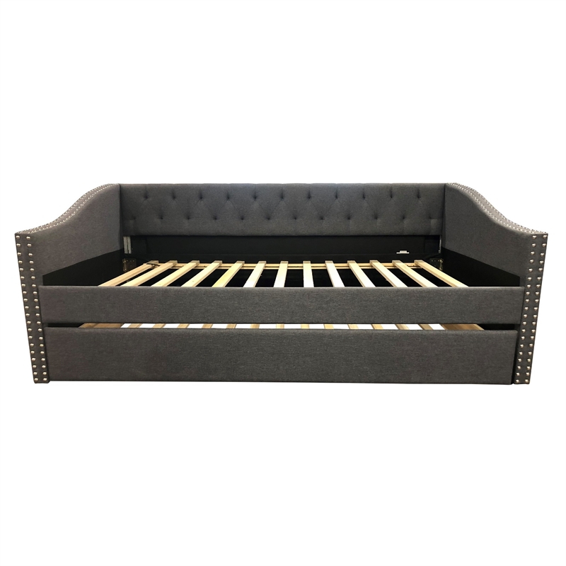Rely Daybed with Pull Out Trundle- Modern Gray Tufted Upholstery