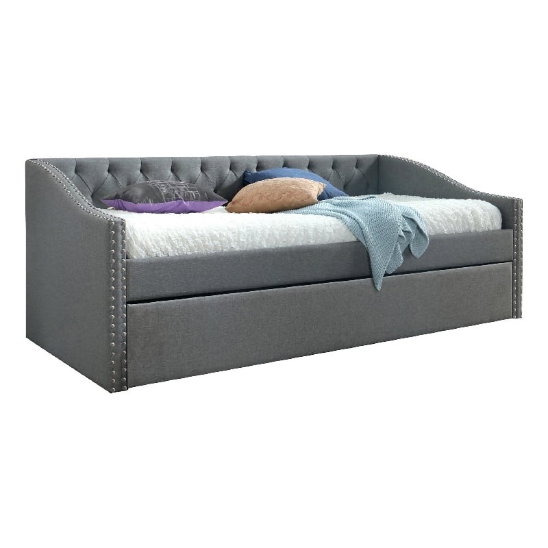 Rely Daybed with Pull Out Trundle- Modern Gray Tufted Upholstery
