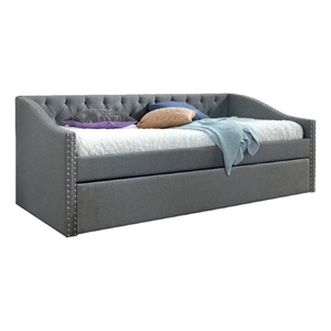 Rely Daybed with Pull Out Trundle- Modern Gray Tufted Upholstery