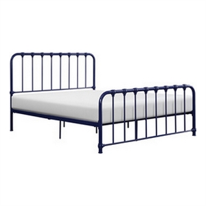 Ethan Queen Size Bed- Classic Open Slatted Metal Frame Design- Blue