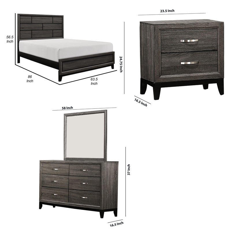 Ameya Four Pc Queen Bedroom Set- Metal Base- Wood with Printed Grains