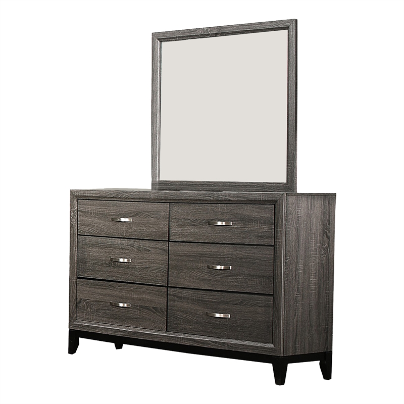 Ameya Four Pc Queen Bedroom Set- Metal Base- Wood with Printed Grains