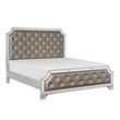 Badra Four Pc Queen Bedroom Set- Crystal Tufted Faux Leather- Mirror Trim