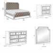 Badra Four Pc Queen Bedroom Set- Crystal Tufted Faux Leather- Mirror Trim