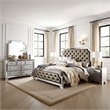 Badra Four Pc Queen Bedroom Set- Crystal Tufted Faux Leather- Mirror Trim