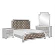 Badra Four Pc Queen Bedroom Set- Crystal Tufted Faux Leather- Mirror Trim