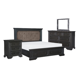 Aly Four Pc Queen Bedroom Set- Polyester Upholstery- Storage Footboard