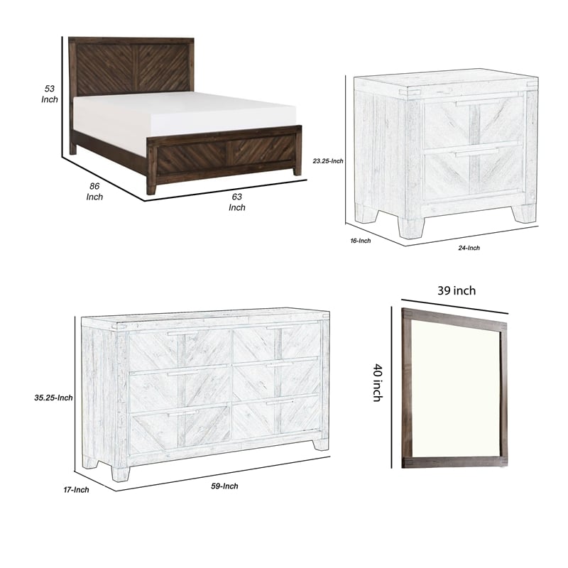 Bitsy Four Pc Queen Bedroom Set- V-Matched Planks- Distressed Espresso