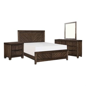 Bitsy Four Pc Queen Bedroom Set- V-Matched Planks- Distressed Espresso
