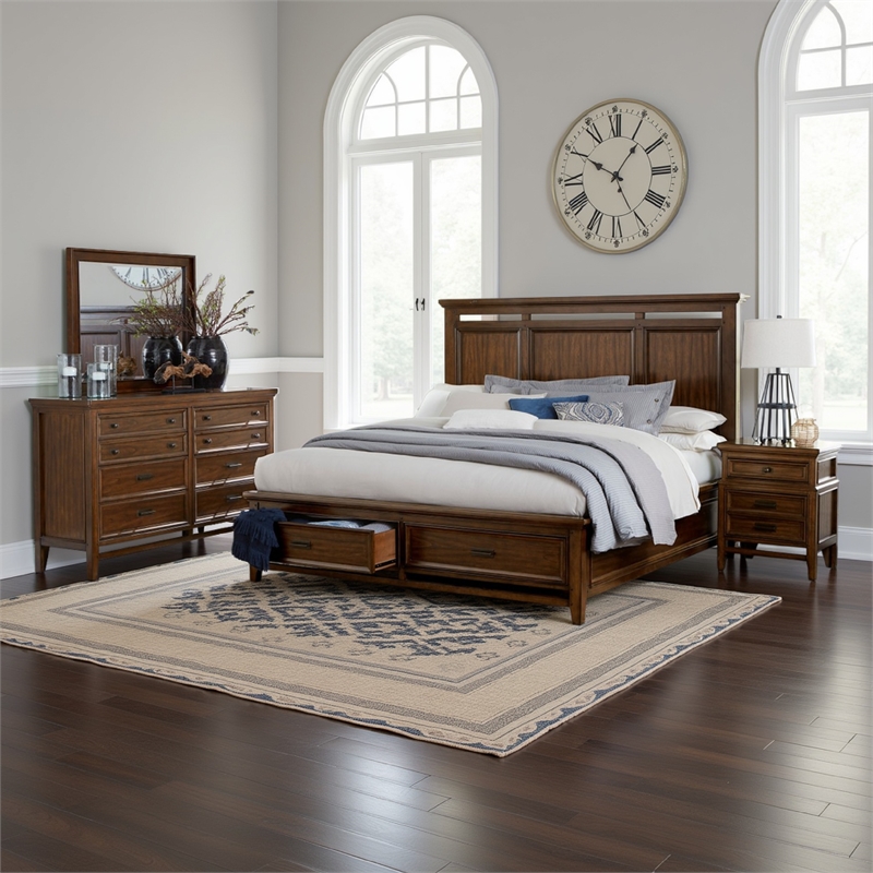 Zian Four Pc Queen Bedroom Set- Crown Molding-  Classic Grains