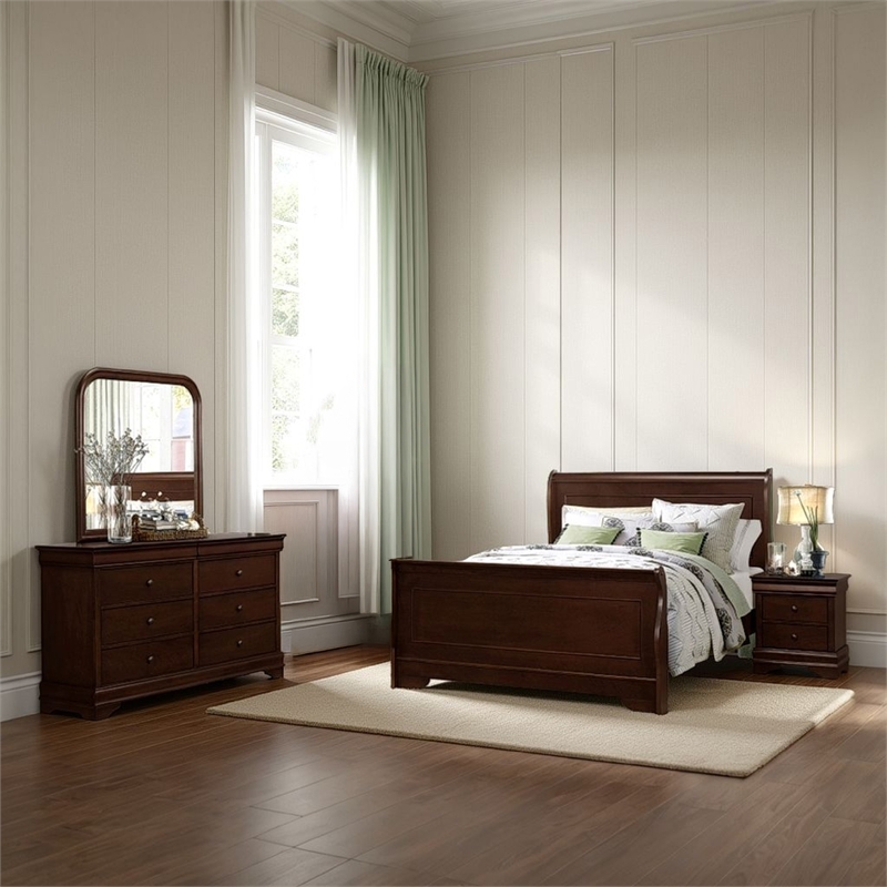 Yoshi Four Pc Queen Bedroom Set- Sleigh Style- Hidden Jewelry Drawers