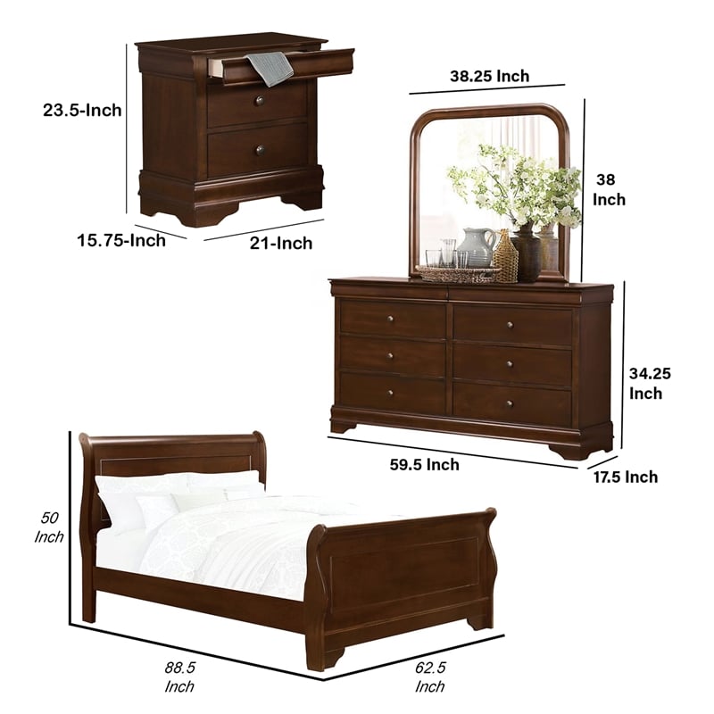 Yoshi Four Pc Queen Bedroom Set- Sleigh Style- Hidden Jewelry Drawers