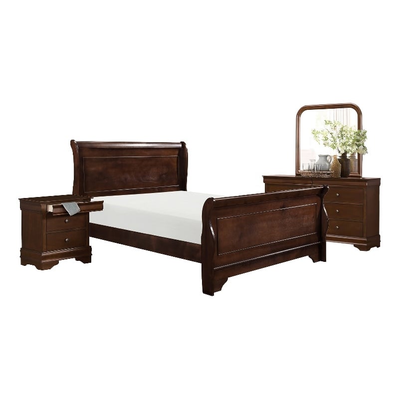 Yoshi Four Pc Queen Bedroom Set- Sleigh Style- Hidden Jewelry Drawers
