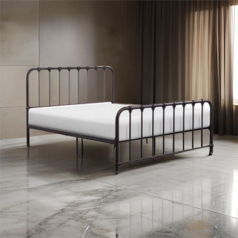 Ethan Queen Size Bed- Classic Open Slatted Metal Frame Design- Dark Bronze