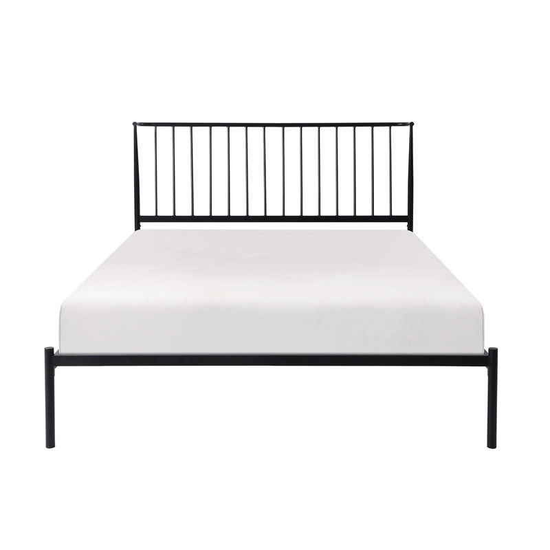 Angie Queen Bed- Platform Foundation- Slatted Headboard- Black Metal Frame