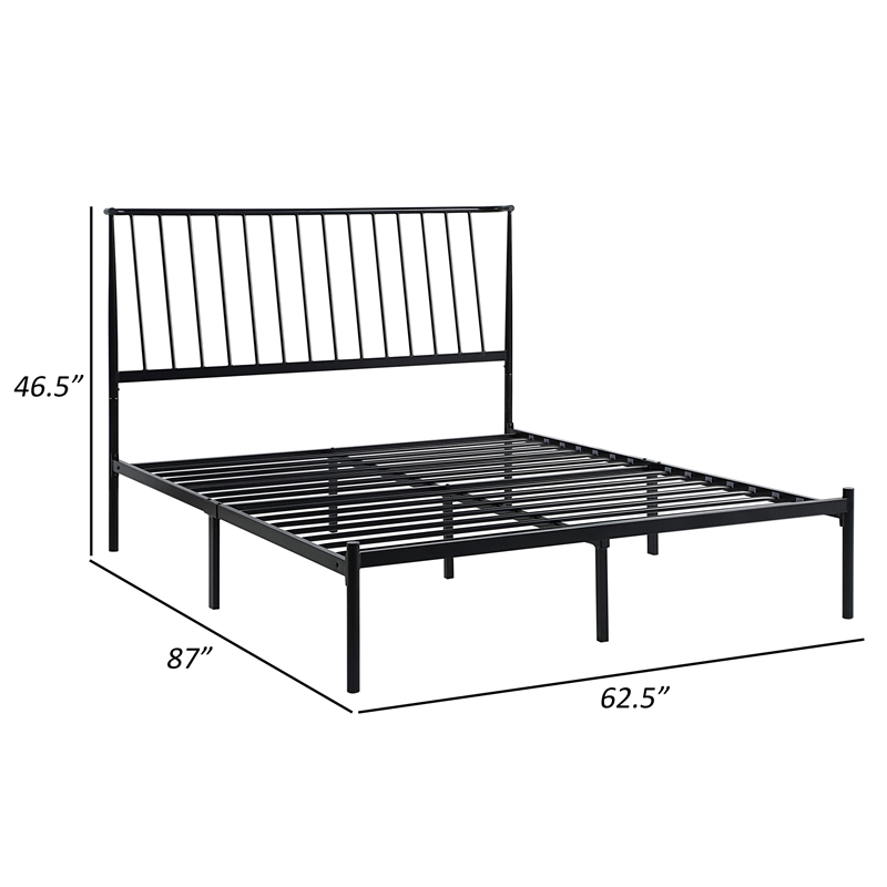 Angie Queen Bed- Platform Foundation- Slatted Headboard- Black Metal Frame
