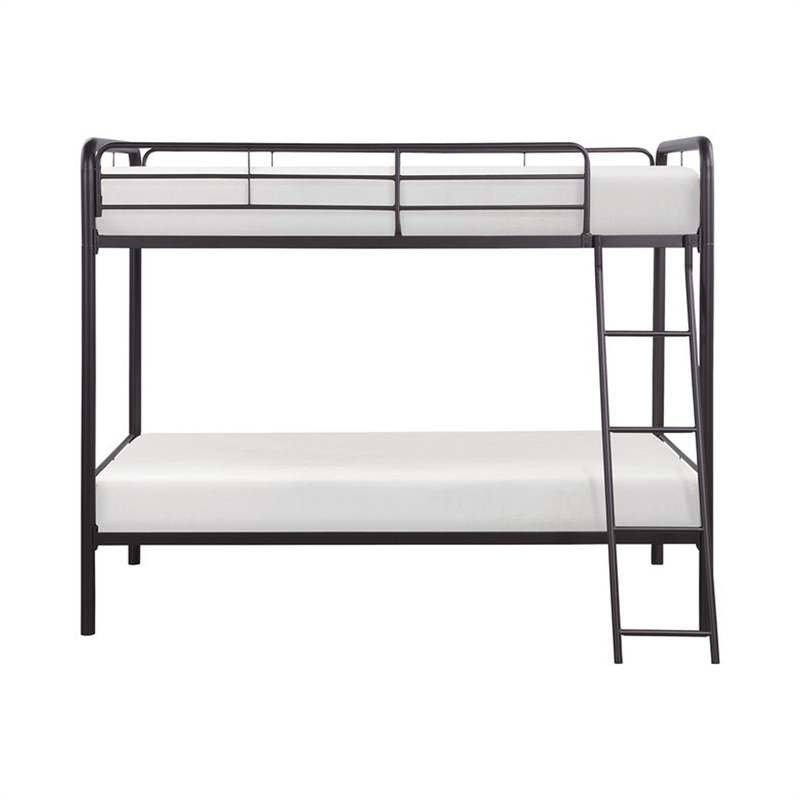 Tara 79 Inch Twin Bunk Bed- Sleek Metal Frame with Ladder in Dark Bronze