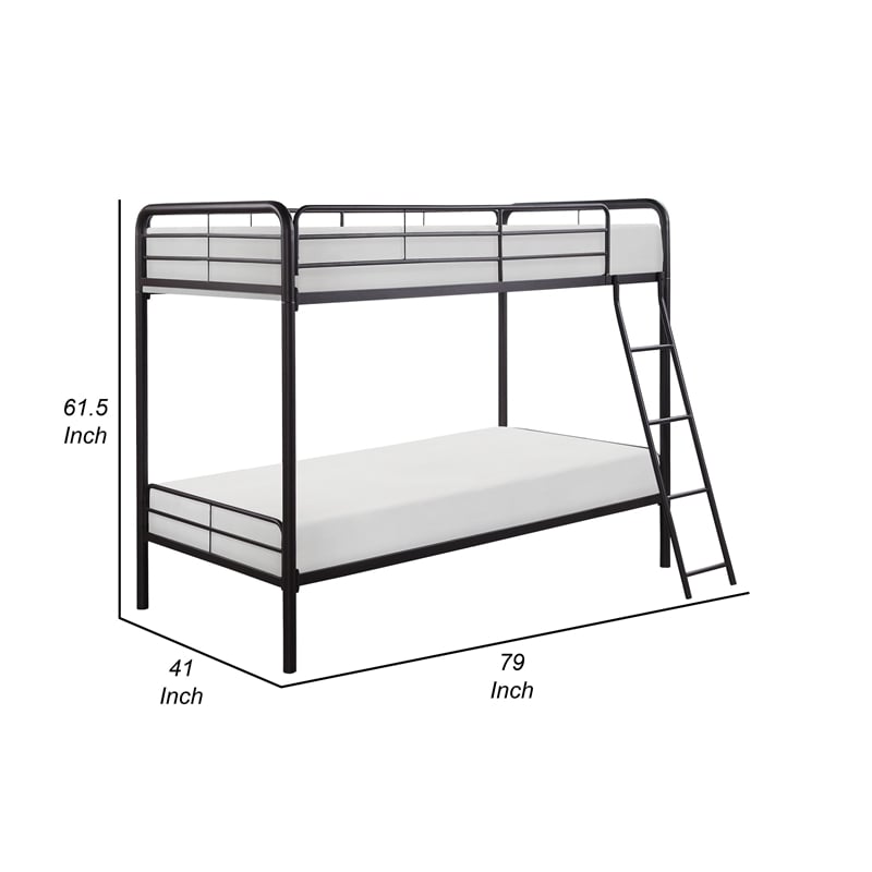 Tara 79 Inch Twin Bunk Bed- Sleek Metal Frame with Ladder in Dark Bronze