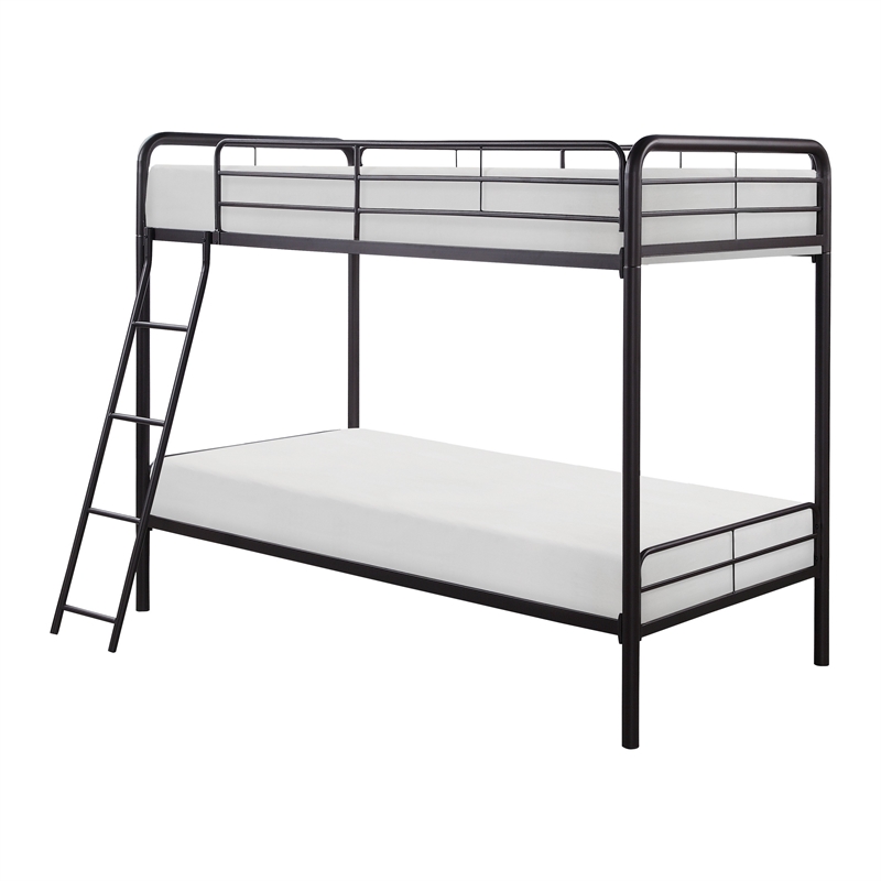 Tara 79 Inch Twin Bunk Bed- Sleek Metal Frame with Ladder in Dark Bronze