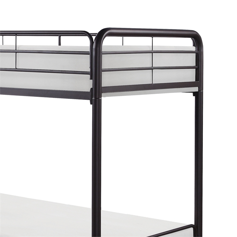 Tara 79 Inch Twin Bunk Bed- Sleek Metal Frame with Ladder in Dark Bronze