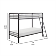 Tara 79 Inch Twin Bunk Bed- Sleek Metal Frame with Ladder in Dark Bronze