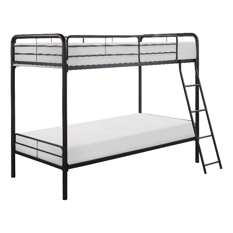 Tara 79 Inch Twin Bunk Bed- Sleek Metal Frame with Ladder in Dark Bronze