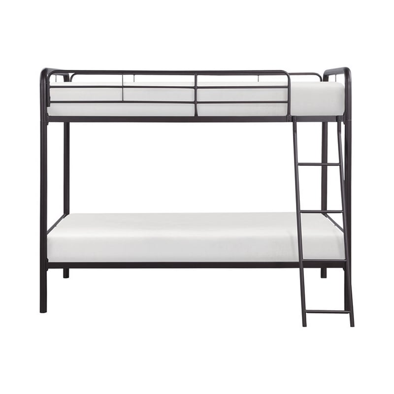 Tara 79 Inch Twin Bunk Bed- Sleek Metal Frame with Ladder in Dark Bronze