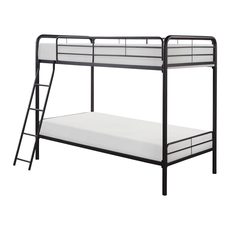 Tara 79 Inch Twin Bunk Bed- Sleek Metal Frame with Ladder in Dark Bronze