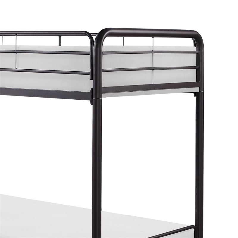 Tara 79 Inch Twin Bunk Bed- Sleek Metal Frame with Ladder in Dark Bronze
