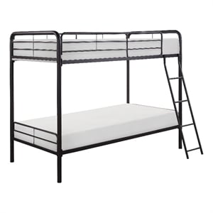 Tara 79 Inch Twin Bunk Bed- Sleek Metal Frame with Ladder in Dark Bronze