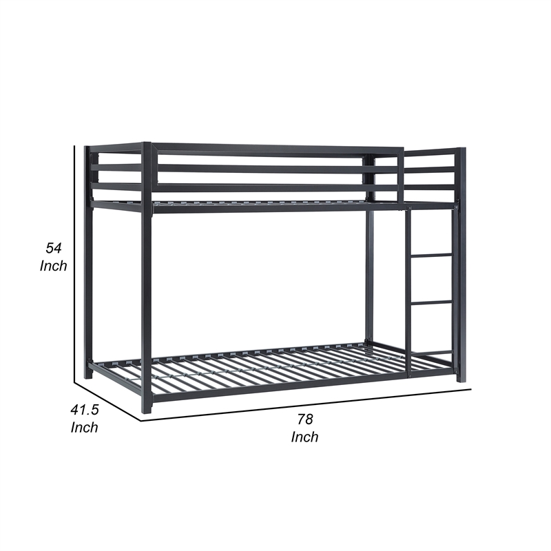 Ovi 78 Inch Twin Bunk Bed- Mounted Ladder- Ground Level Platform Bed- Black