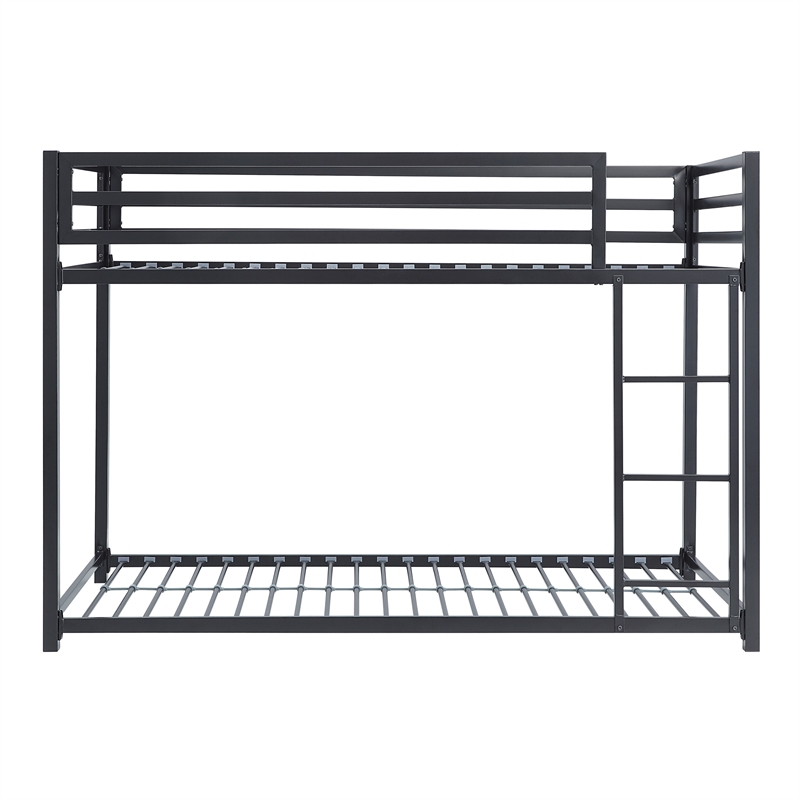 Ovi 78 Inch Twin Bunk Bed- Mounted Ladder- Ground Level Platform Bed- Black