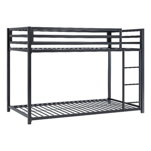 Ovi 78 Inch Twin Bunk Bed- Mounted Ladder- Ground Level Platform Bed- Black