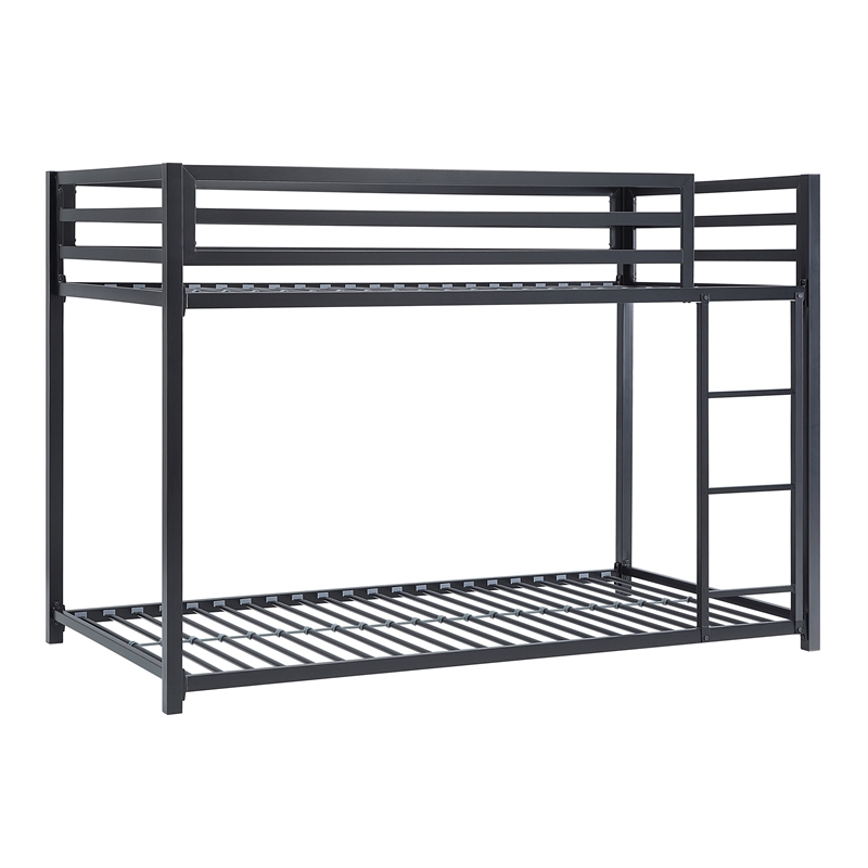 Ovi 78 Inch Twin Bunk Bed- Mounted Ladder- Ground Level Platform Bed- Black