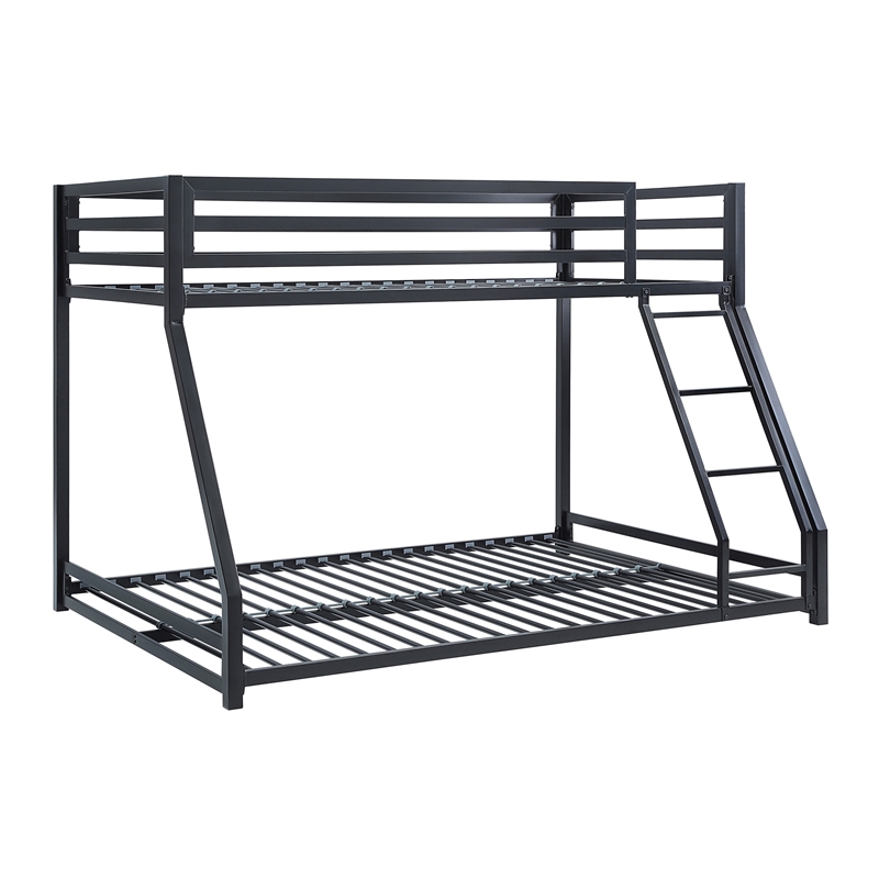 Ovi 78 Inch Twin over Full Bunk Bed- Ground Level Platform Bed- Black