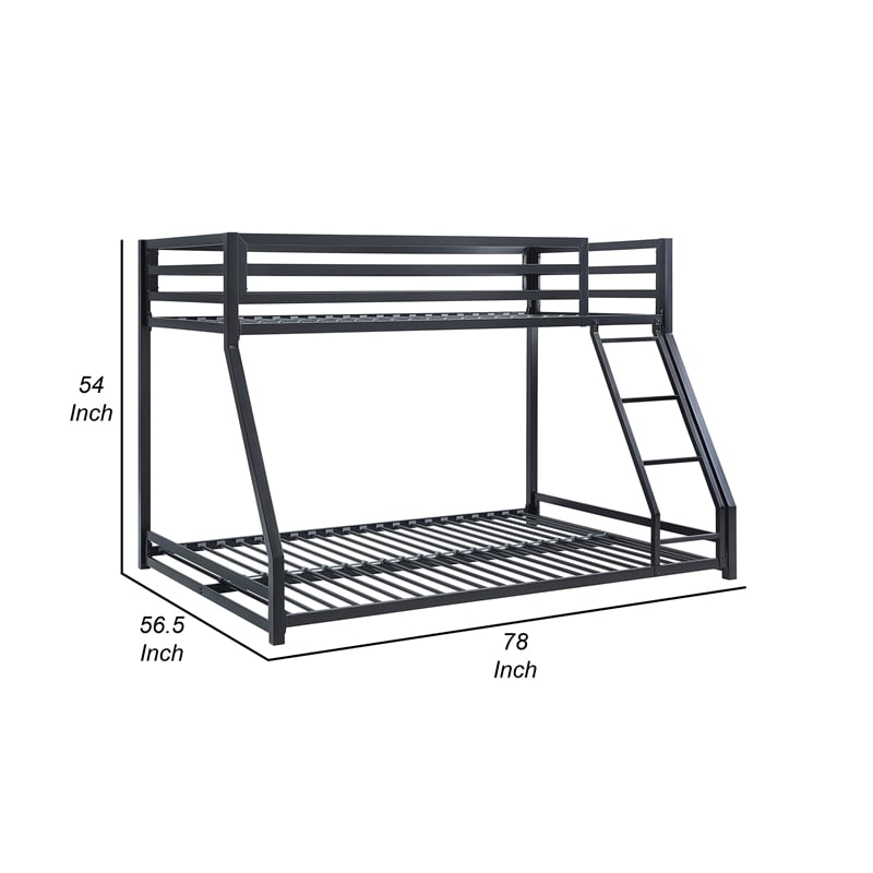 Ovi 78 Inch Twin over Full Bunk Bed- Ground Level Platform Bed- Black