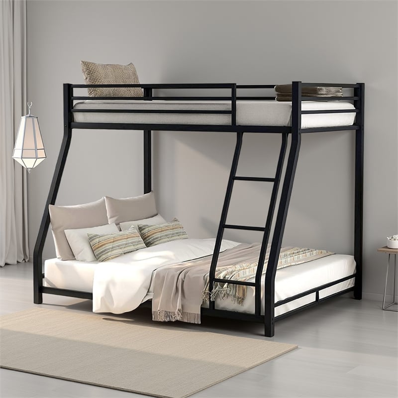 Ovi 78 Inch Twin over Full Bunk Bed- Ground Level Platform Bed- Black
