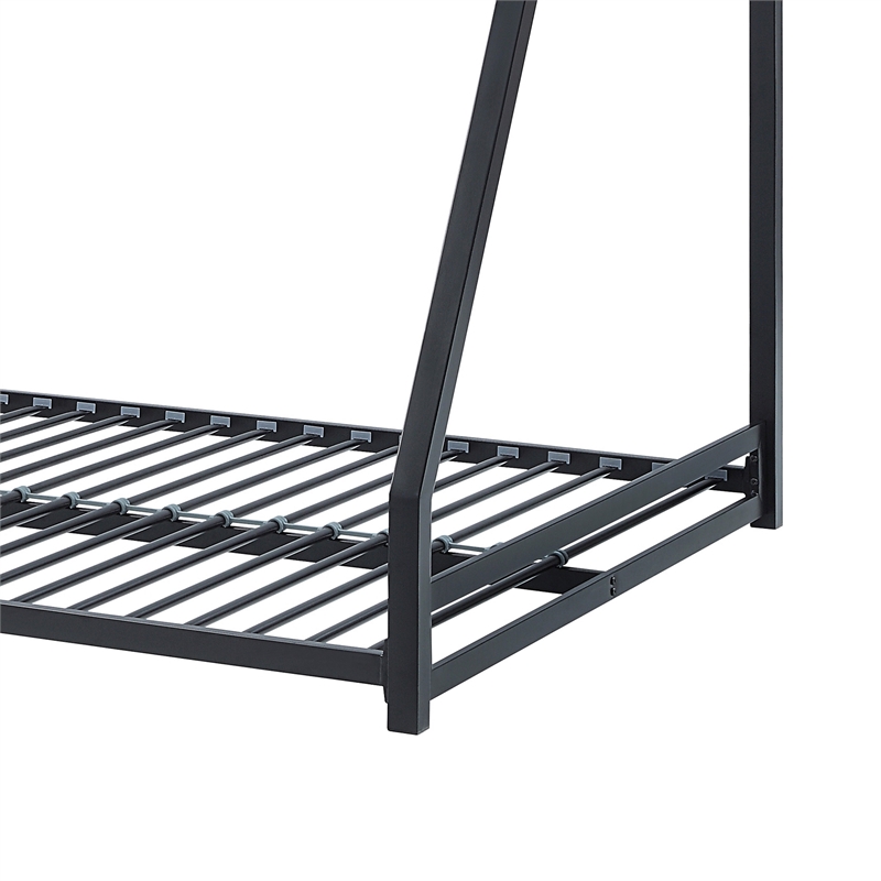 Ovi 78 Inch Twin over Full Bunk Bed- Ground Level Platform Bed- Black