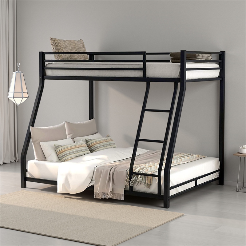 Ovi 78 Inch Twin over Full Bunk Bed- Ground Level Platform Bed- Black