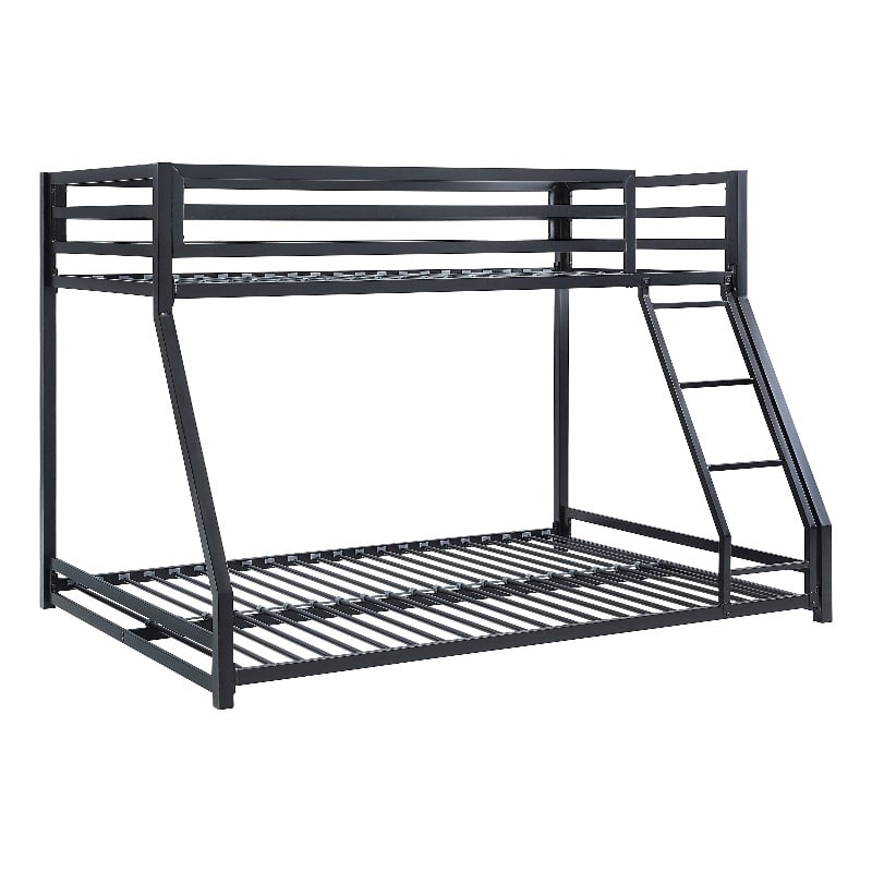 Ovi 78 Inch Twin over Full Bunk Bed- Ground Level Platform Bed- Black