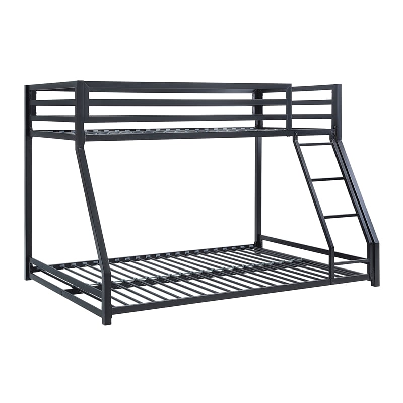 Ovi 78 Inch Twin over Full Bunk Bed- Ground Level Platform Bed- Black