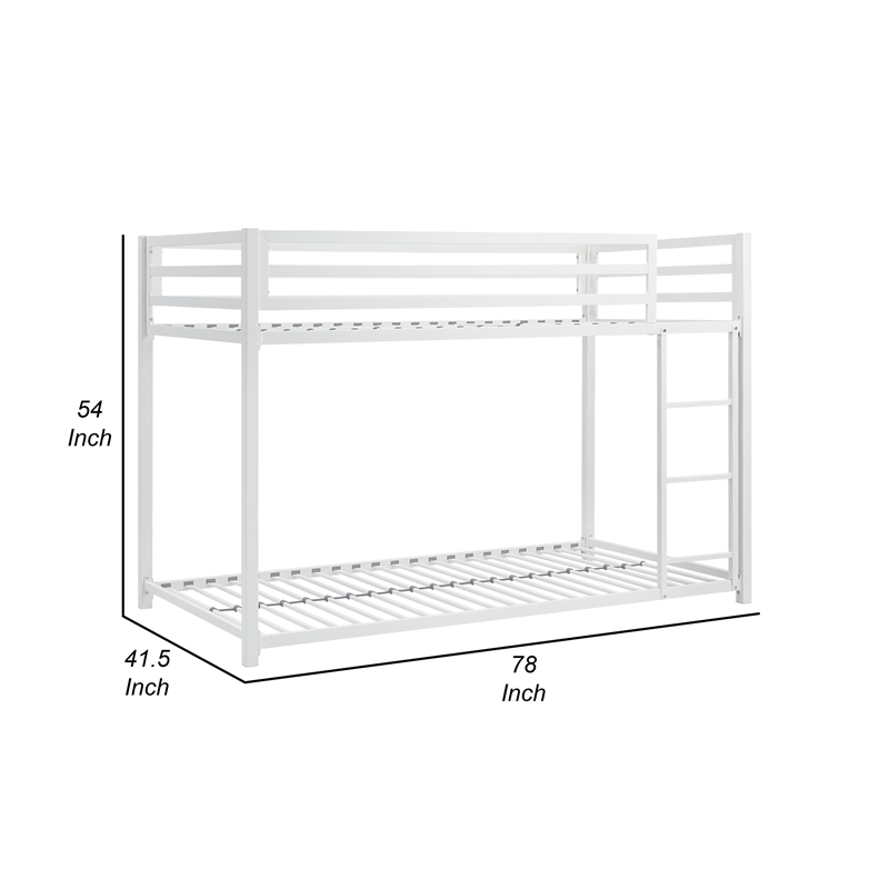 Ovi 78 Inch Twin Bunk Bed- Mounted Ladder- Ground Level Platform Bed- White