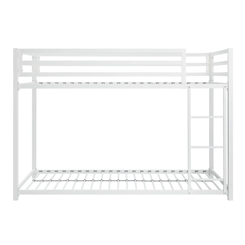 Ovi 78 Inch Twin Bunk Bed- Mounted Ladder- Ground Level Platform Bed- White