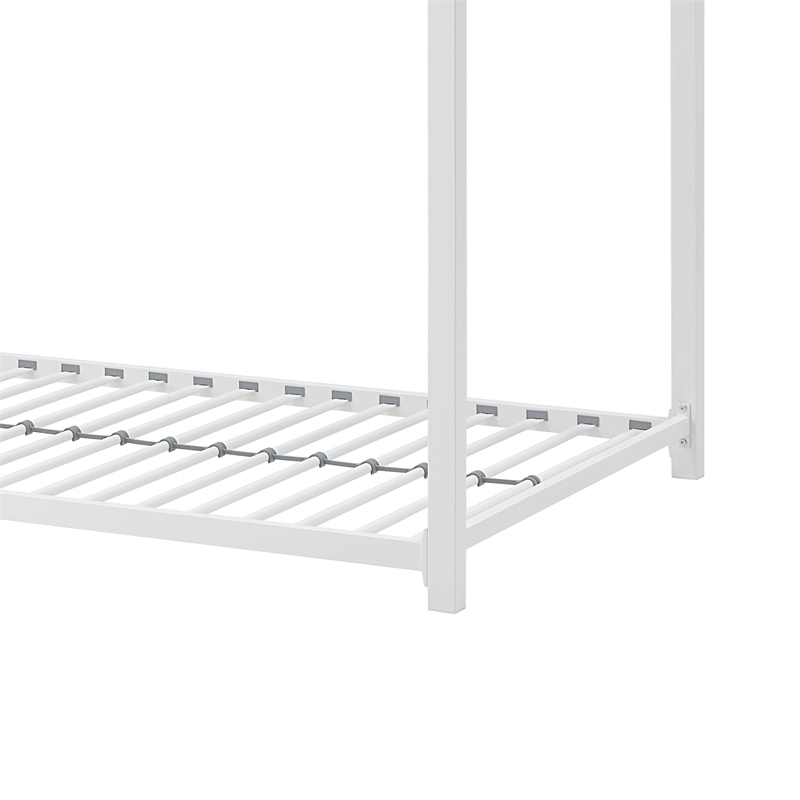 Ovi 78 Inch Twin Bunk Bed- Mounted Ladder- Ground Level Platform Bed- White