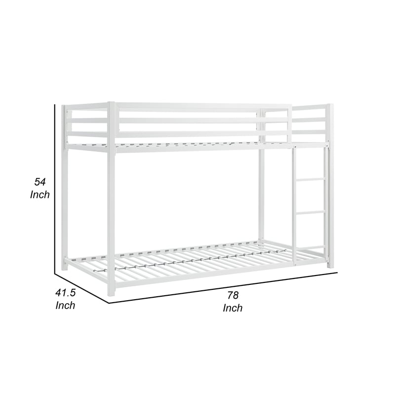 Ovi 78 Inch Twin Bunk Bed- Mounted Ladder- Ground Level Platform Bed- White