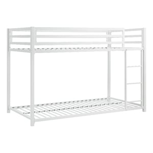 Ovi 78 Inch Twin Bunk Bed- Mounted Ladder- Ground Level Platform Bed- White