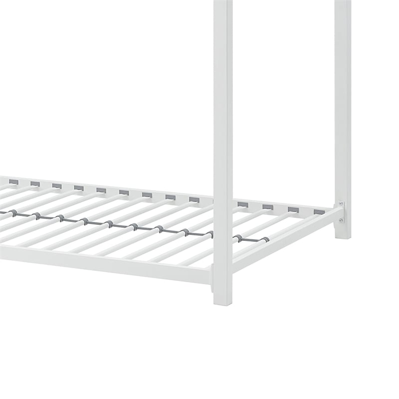 Ovi 78 Inch Twin Bunk Bed- Mounted Ladder- Ground Level Platform Bed- White